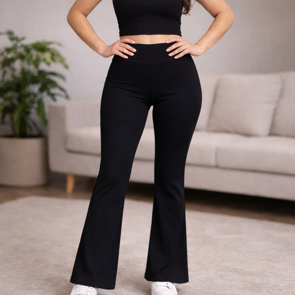 Calça Boca de Sino Bailarina Flare Modela Bumbum Cintura Alta P ao GG Suplex Preta ou…