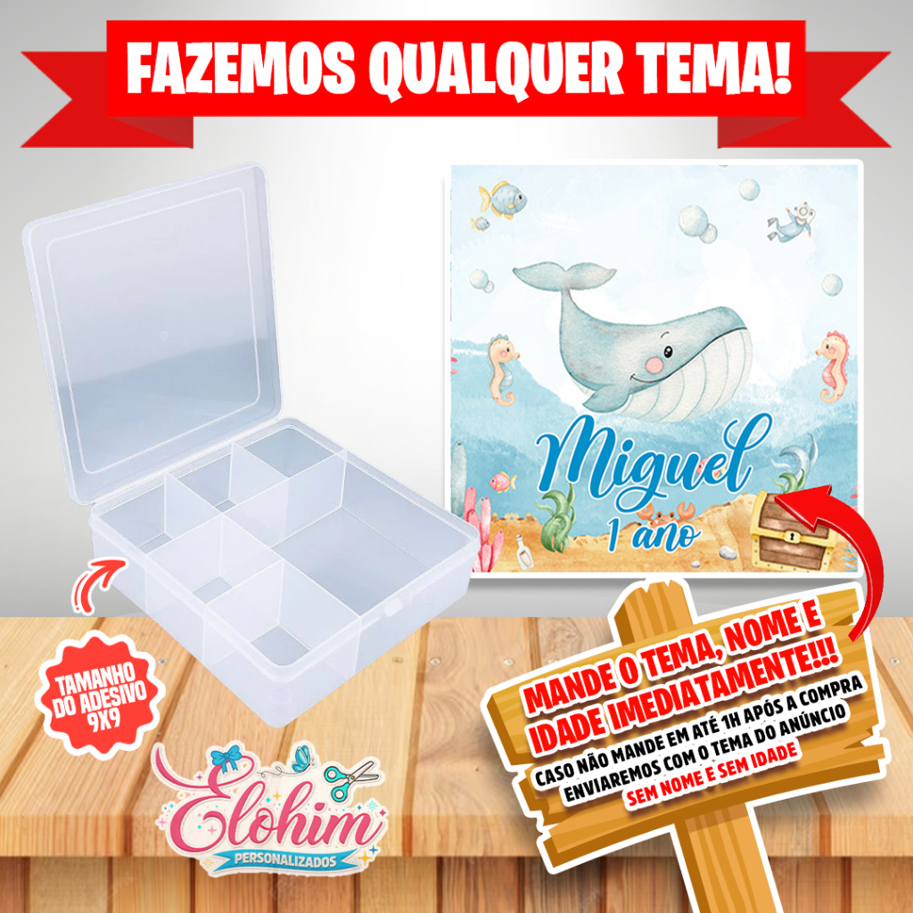 Rótulo Adesivo para personalizar Caixa Organizadora 11x11 - Fundo do Mar menino