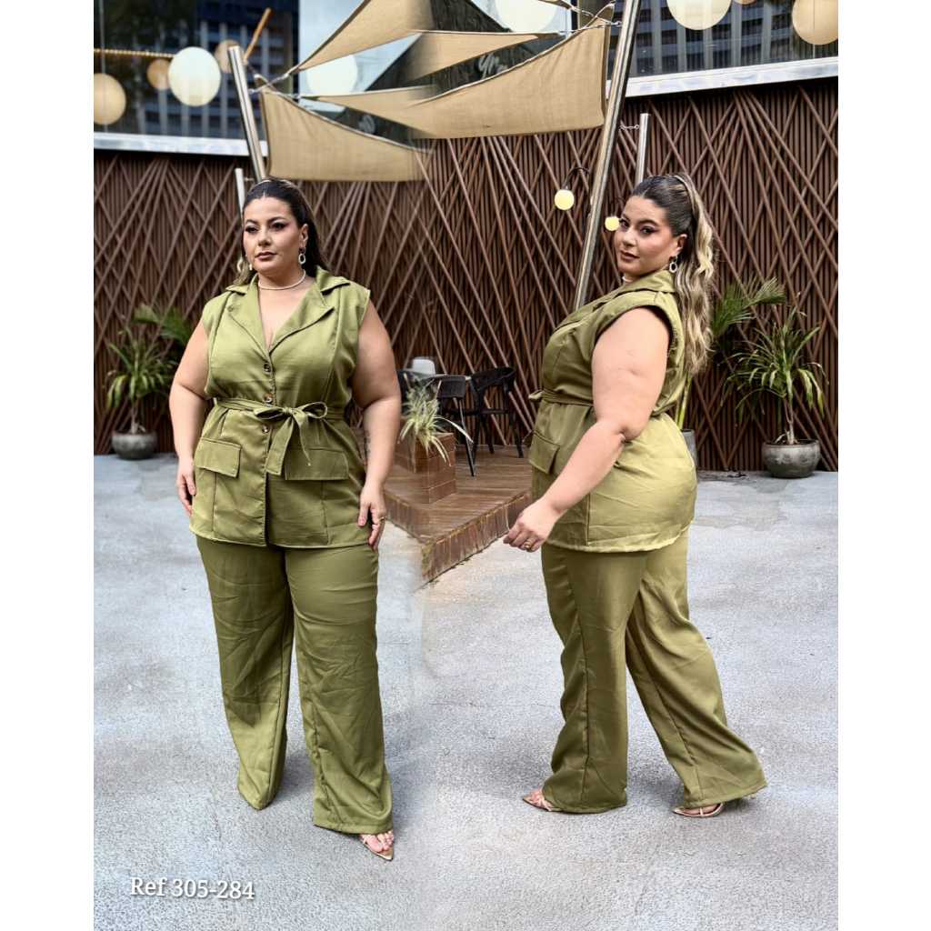 Conjunto Social Plus Size Alfaiataria Feminina Pantalona + Colete Elegante Confortável
