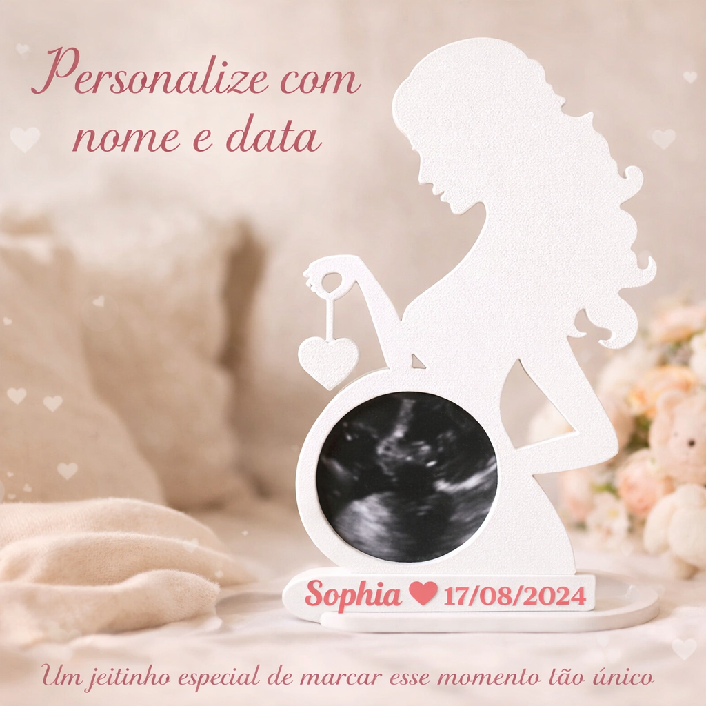 Porta Retrato P/ Ultrassom Personalizado Nome e Data | Presente Gestante Gravidez Decorativo Bebê