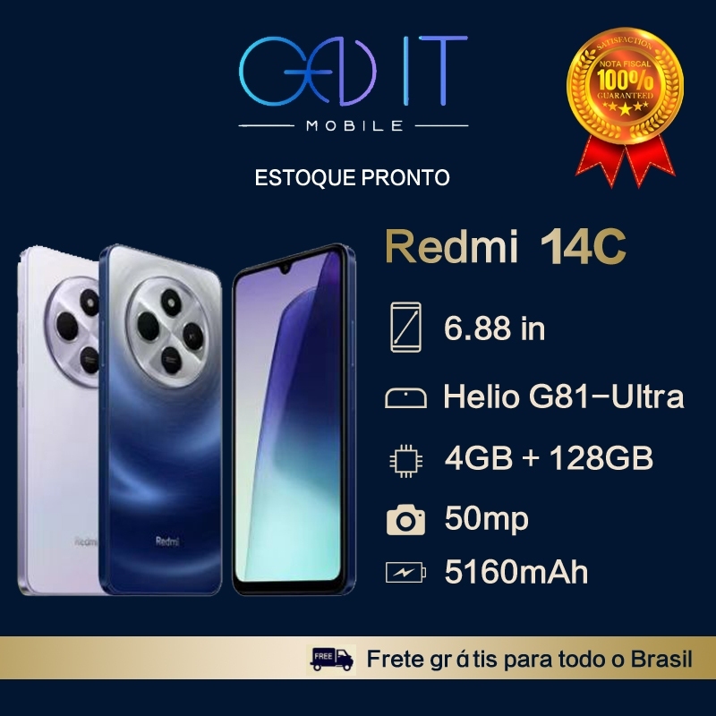 Smartphone Celular Xiaomi Redmi 14c 256gb  8gb RAM 128gb 4gb Dual Sim 50MP Global 14 c Lançamento