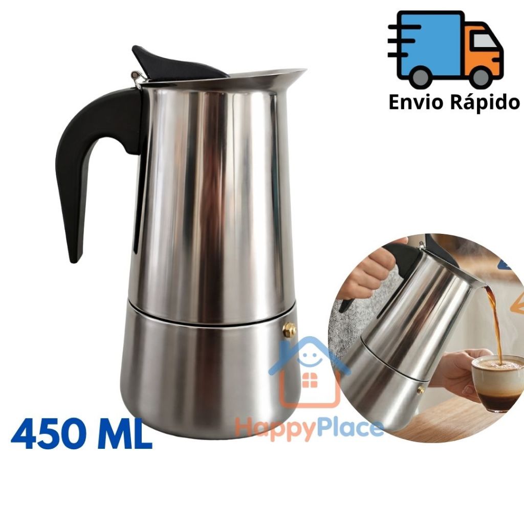 Imagem Cafeteira Italiana Inox 450ml - Café Expresso em Casa Fogão Gás Elétrico Uso Diário