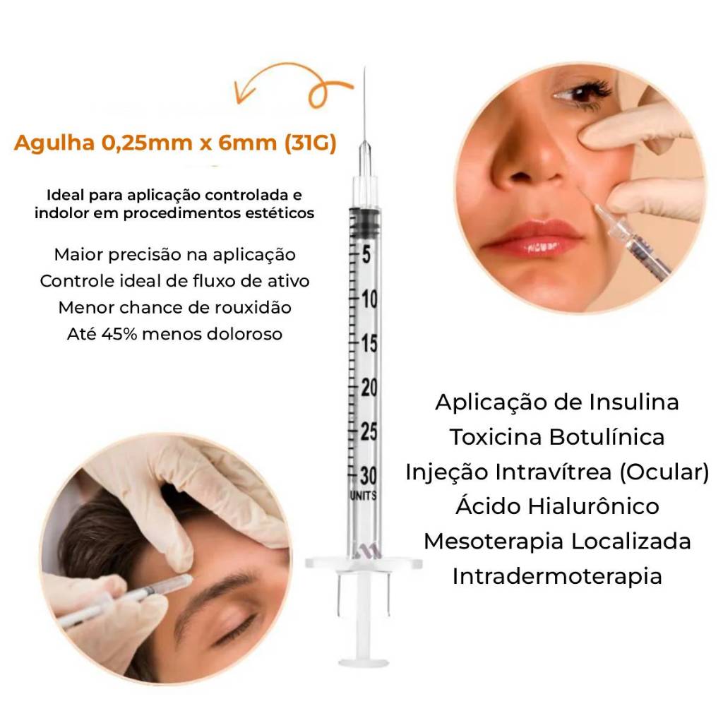 Seringa 30UI para Toxina Tirzep. 0,3mL Ultrafina c/ Agulha Fixa 30G / 31G Uniqmed — imagem 2 de 2