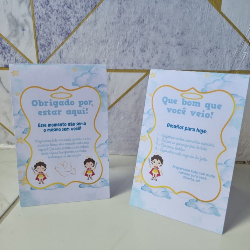 Kit Plaquinha de Mesa Anjo Arcanjo Miguel Personalizados Festa Lembrancinha Aniversário Infantil Chá de Bêbe