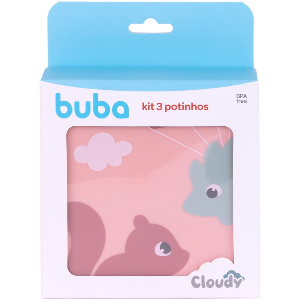 Kit 3 Potinhos Buba Lanche Lancheira Infantil Menina Pote Buba Lançamento Cloudy Rosa