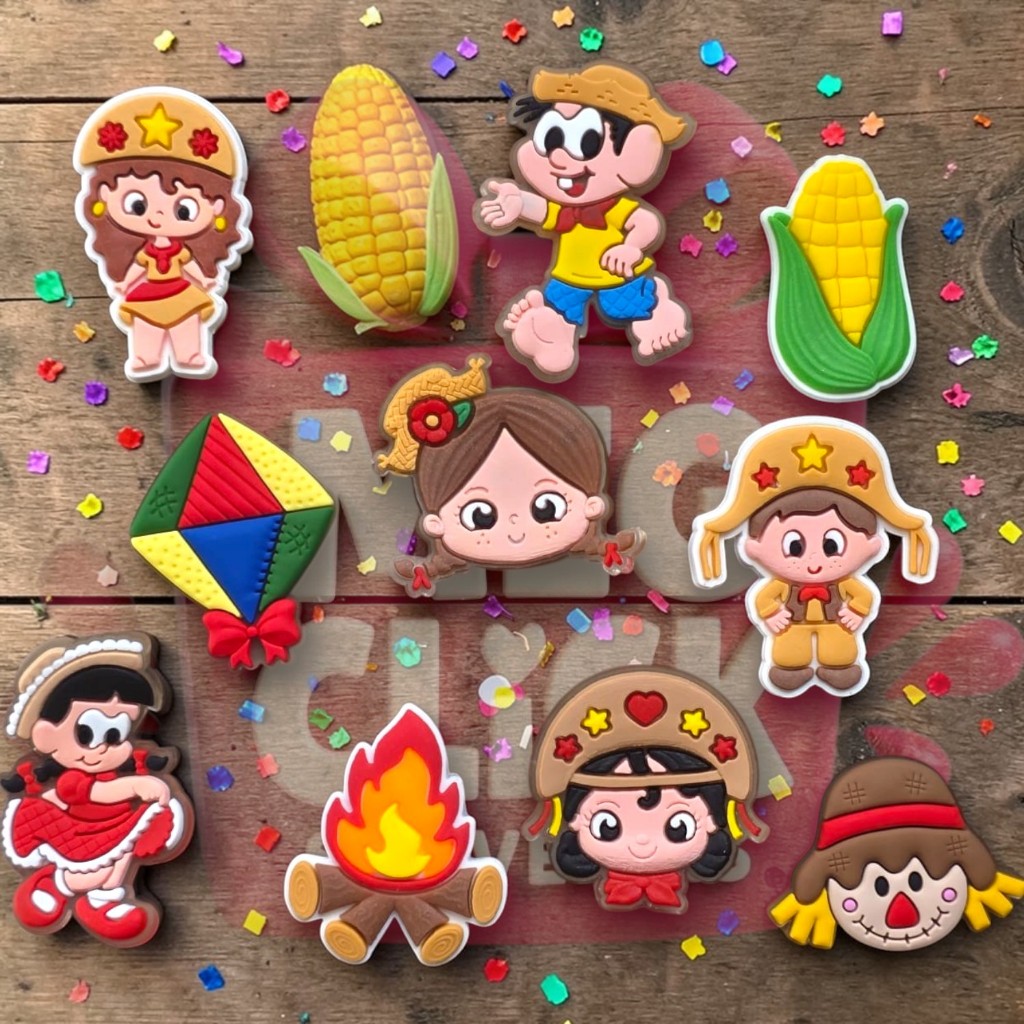 Kit 10 Apliques Festa Junina Sortidos | Apliques Emborrachados para Laços, Artesanato e Decoração