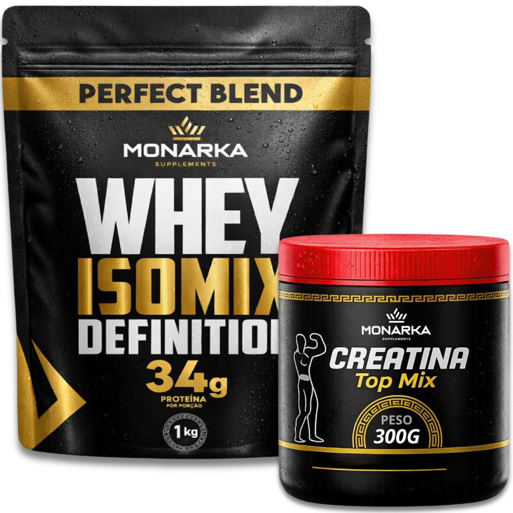 Whey Isolado Concentrado 1kg 34g Proteína + Creatina Monohidrata 300g - Kit Whey + Creatina