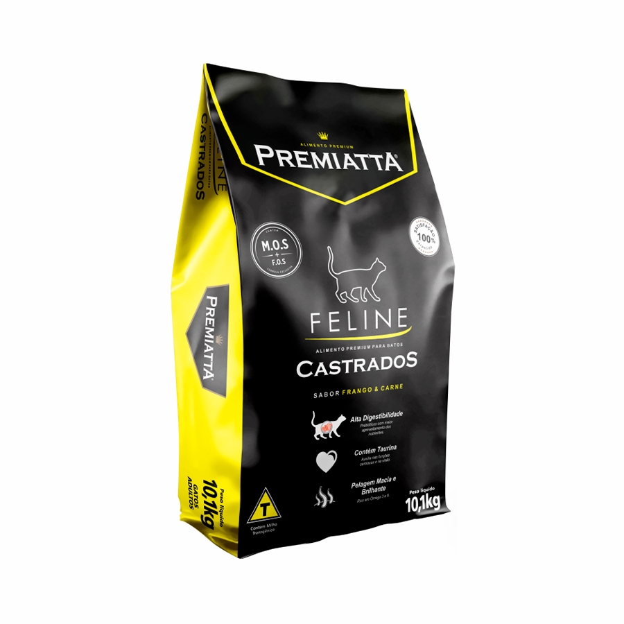Ração Premiatta Feline para Gatos Castrados Sabor Frango E Carne 10,1kg