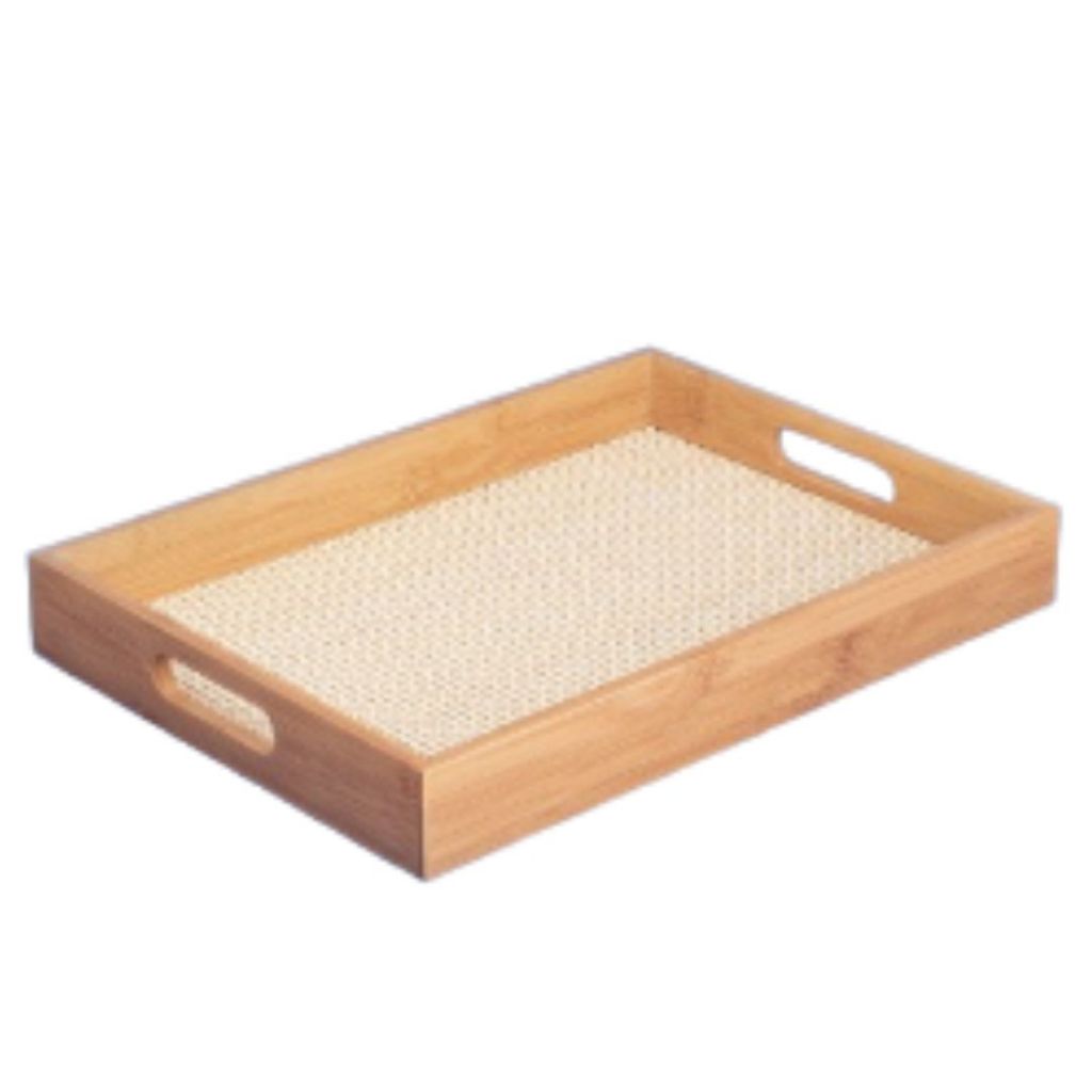 Bandeja Bambu Textura Palha Xadrez Retangular 39cm Oikos