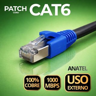 Cabo de Rede CAT6 Uso Externo Blindado Dupla Capa 100% Cobre Anatel 10M 15M 20M 25M em Oferta na Shopee