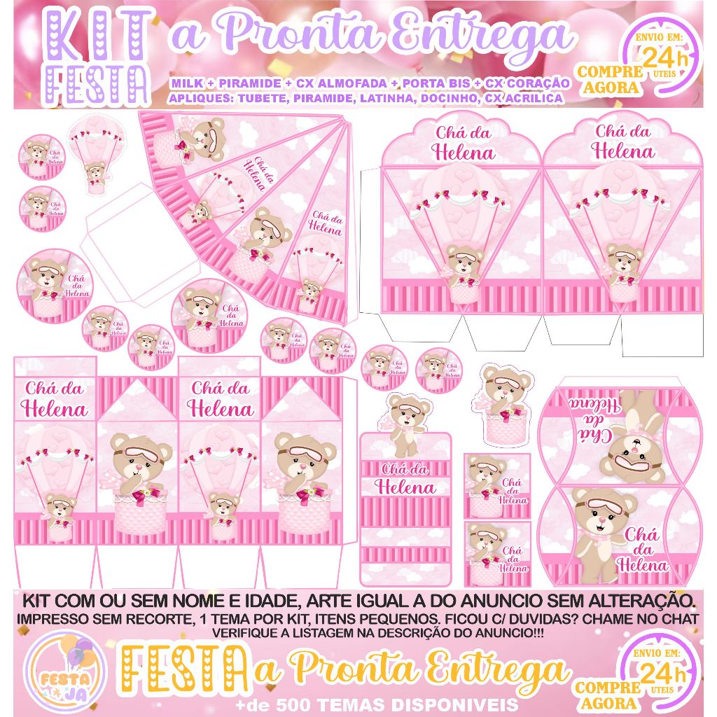 95 OU 190 ITENS KIT FESTA URSINHA BALOEIRA ROSA PEGUE E MONTE - LEMBRANCINHAS URSINHA BALOEIRA- ENVIO EM 24H UTEIS