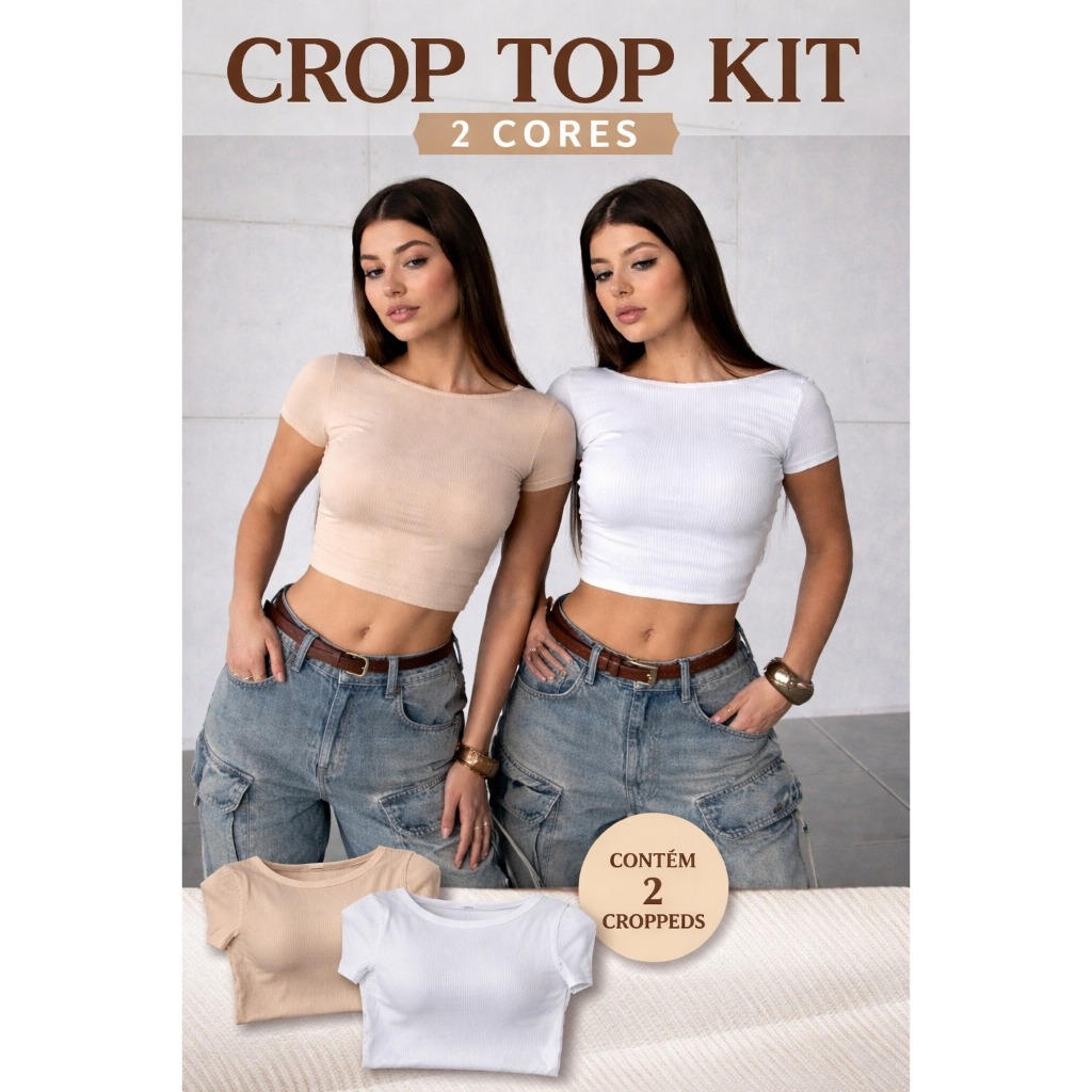 Cropped Feminino Canelado Manga Curta – Blusa Justa Básica Moda Verão Confortável e Estilosa