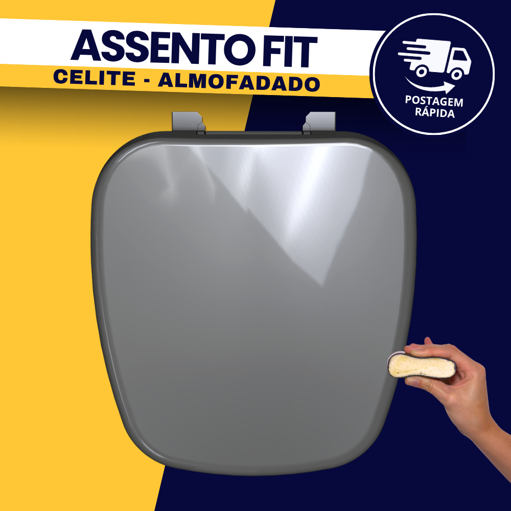 Tampa Assento Para Vaso Sanitário Almofadado Cinza Escuro Luxo Fit Celite Durín