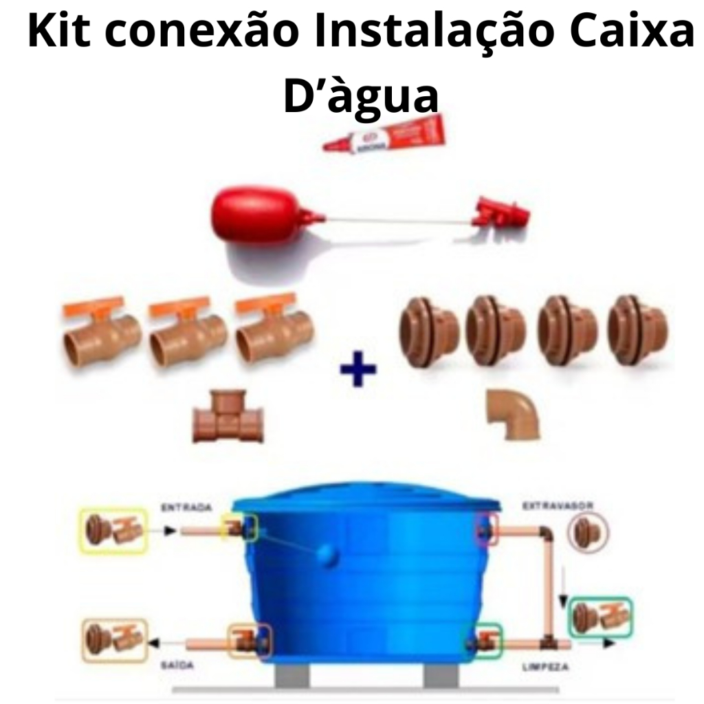 Kit Instalação Hidraulica Para Caixa dÁgua 11 Peças Completo com Boia Registros Conexões PVC Fácil Instalação KRONA