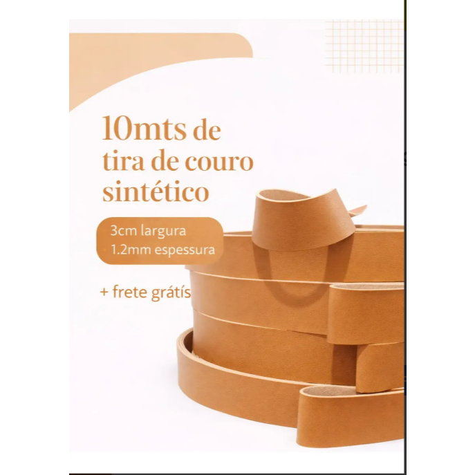 Rolo De Tira De Couro Ecológico Caramelo 3cm 10 Metros