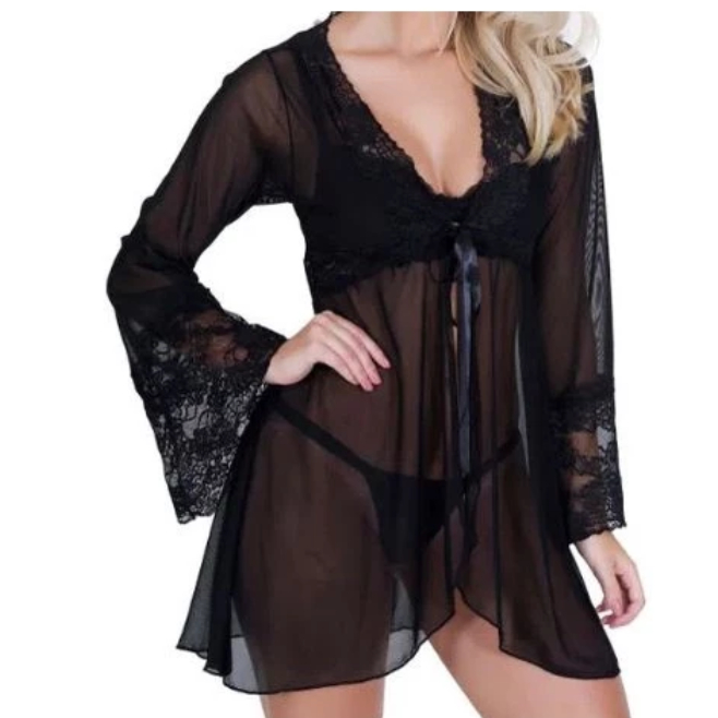 Hobby robe curto detalhe em renda moda intima lingerie feminina linha noiva