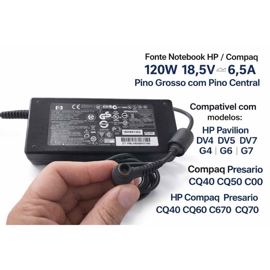 Fonte HP Pavilion DV6 DV7 G6 G7 Compaq CQ60 CQ70 120W Original
