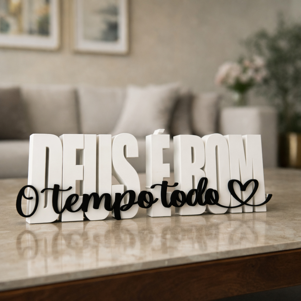 Letreiro Deus é Bom o Tempo Todo 3 Tamanhos e Cores Placa Bíblica para Sala Quarto e Presente