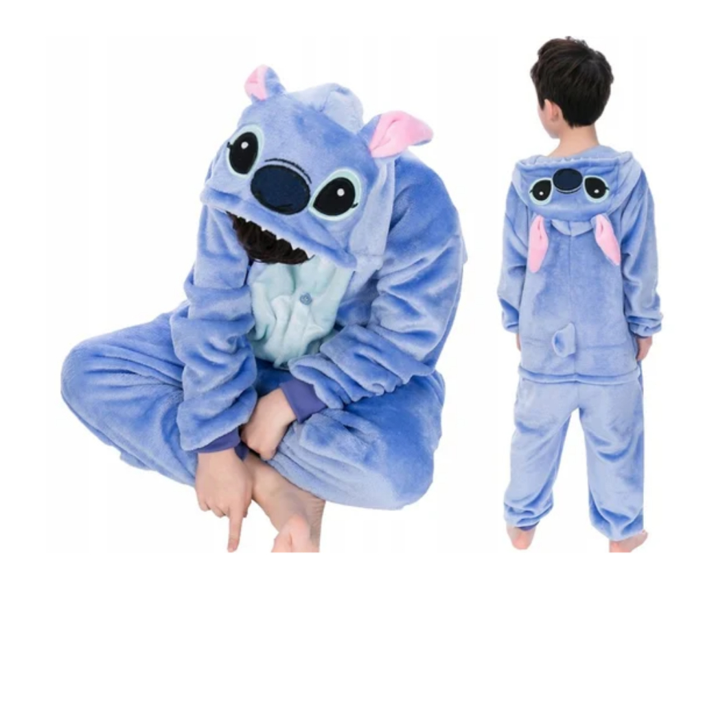 Pijama Fantasia Stitch Feminino Masculino Zíper Quentinho Macacão Macio Cosplay Infantil