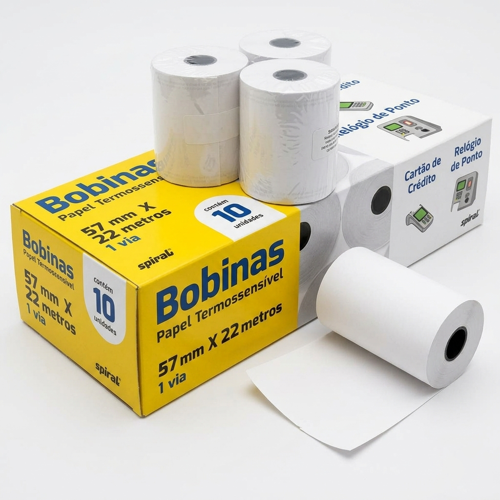 Kit 10 Un Bobina Térmica para Máquina Cartão de Crédito Relógio de Ponto Termossensível