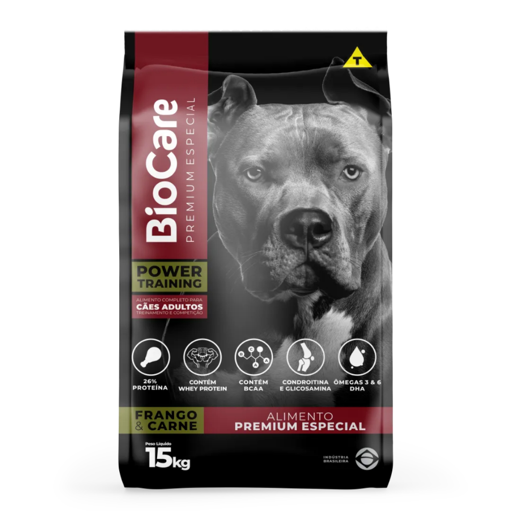 Ração Biocare Power Training para Cães Adultos Sabor Frango e Carne 15kg