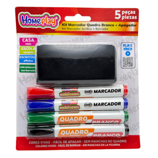 Kit Marcador Quadro Branco 5 Peças com Apagador Homeplay – Canetas Coloridas para Escola, Escritório e Casa em Oferta na Shopee