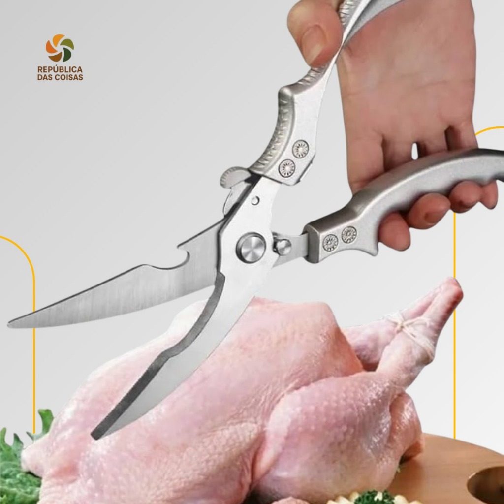 Tesoura de Cozinha Multifuncional Aço Inox Multiuso Corta Frango Peixe Legumes Verduras