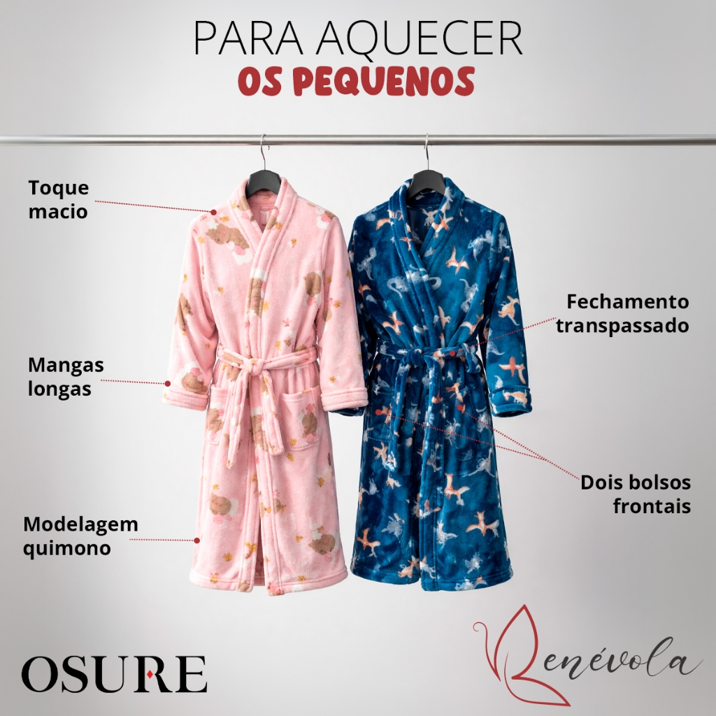 Roupão Infantil Benévola Microfibra Plush Quentinho Macio Aveludado Fleece Menino Menina Inverno · foto 2