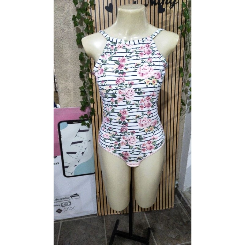BODY FEMININO DEMILLUS FLORAL COM BOJO DECOTE NAS COSTAS TAMANHO ÚNICO