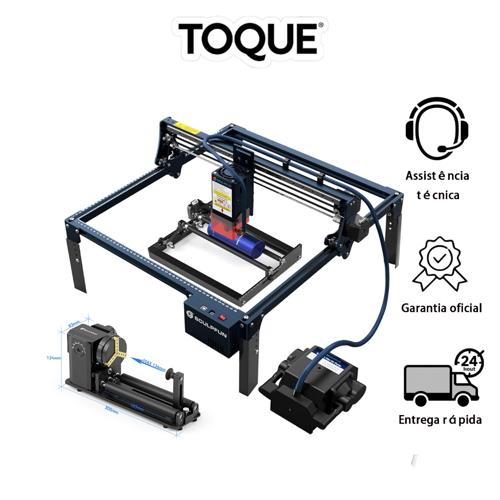 SCULPFUN S30 Pro Max Máquina de gravação a laser 20W Com compressor de ar ROLO 4 em 1 atualizado