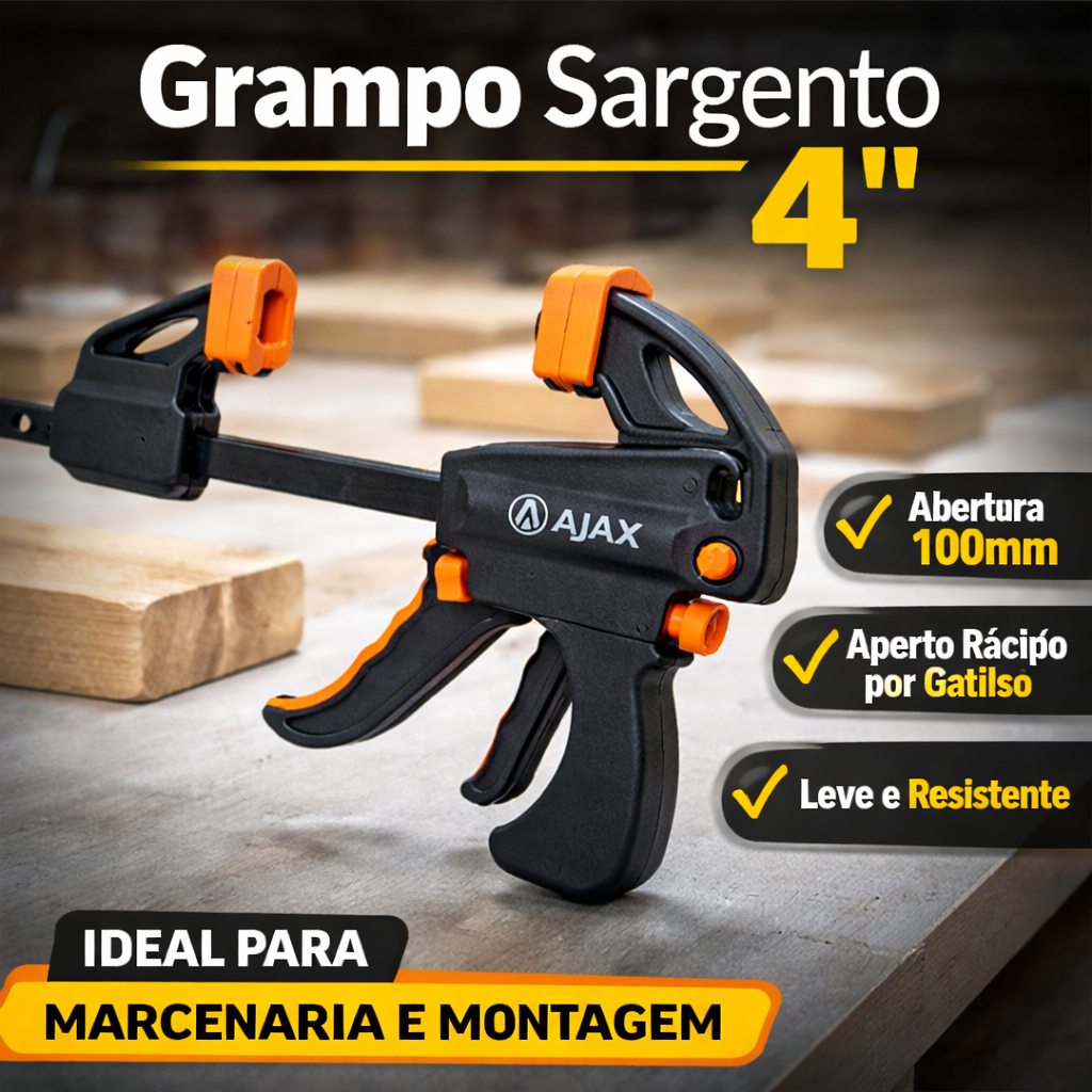 Grampo Sargento Marceneiro Aperto Rapido 04 Polegadas 100mm 10cm