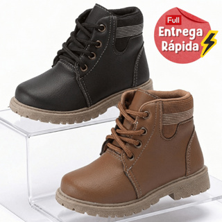 Bota Infantil Menino Coturno Castanho e Preto Tamanho 22 ao 27 Sapekitos em Oferta na Shopee
