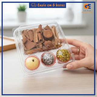 Embalagem Delícias de Festa para Fatia de Torta/Bolo e 3 Docinhos (Com tampa) Mini Flip em Oferta na Shopee