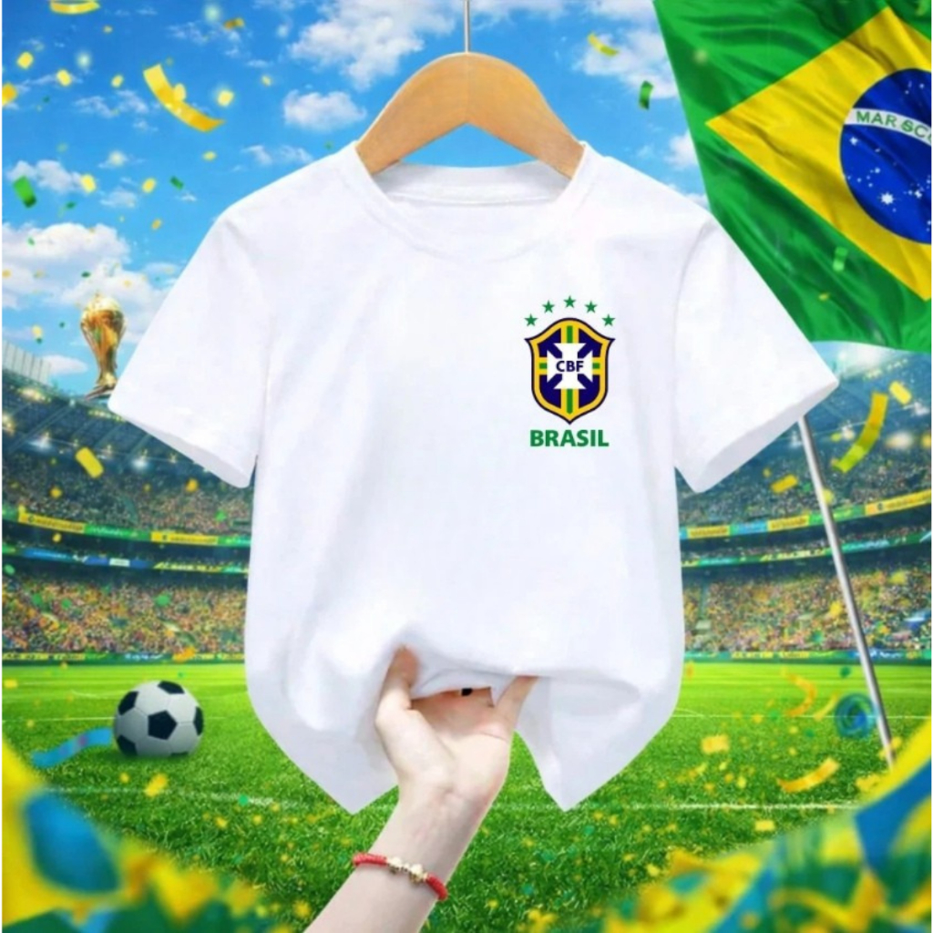 Camiseta Brasil Infantil 100% Algodão Copa Do Mundo 2-14 Anos