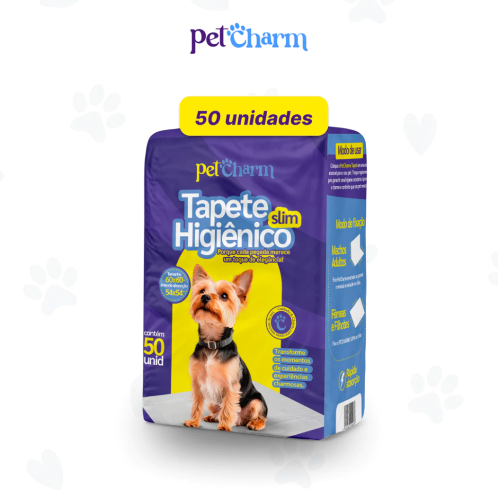Kit Tapete Higiênico PetCharm Slim até 100 unidades -Tamanho 50cm x 60cm Para Cachorros