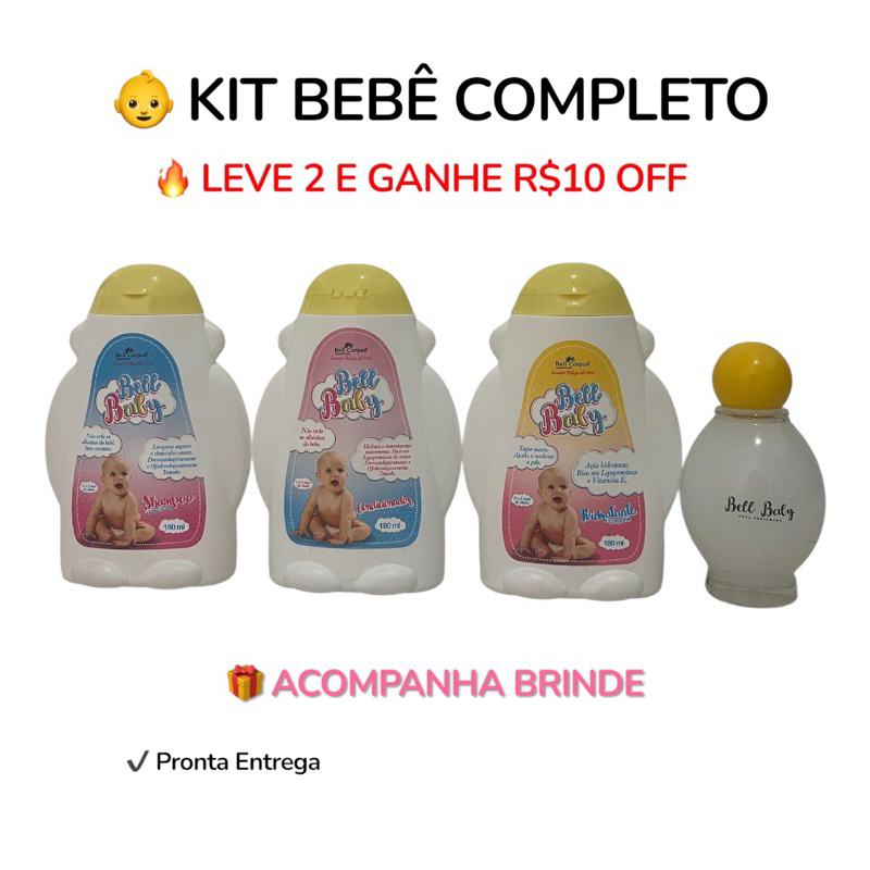 Kit Infantil Bell Baby 4 Itens Shampoo Condicionador Hidratante e Colônia 640ml – Recem-Nascido Infantil