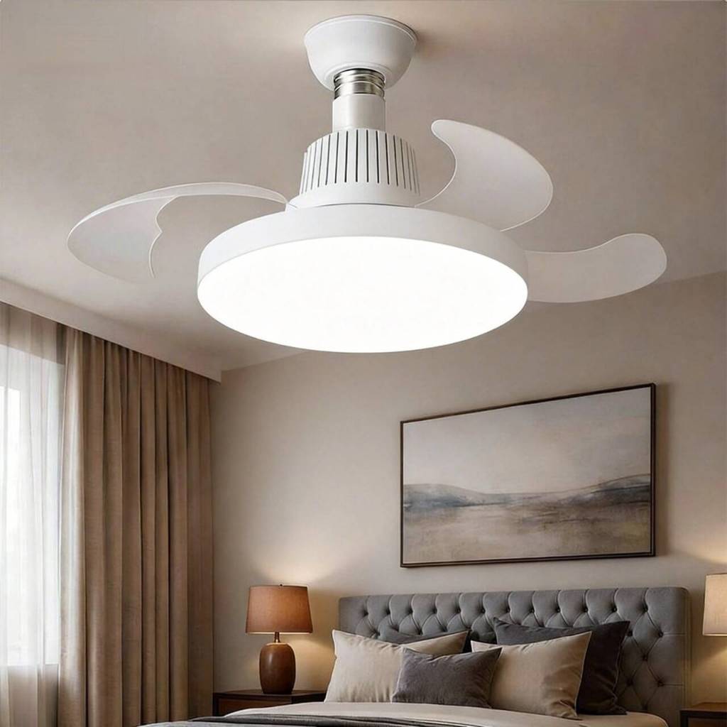Ventilador De Teto Retrátil 40W Forte Lâmpada 3 Cores E27 Silencioso Bivolt Com Controle VT Economia 80% energia Quarto