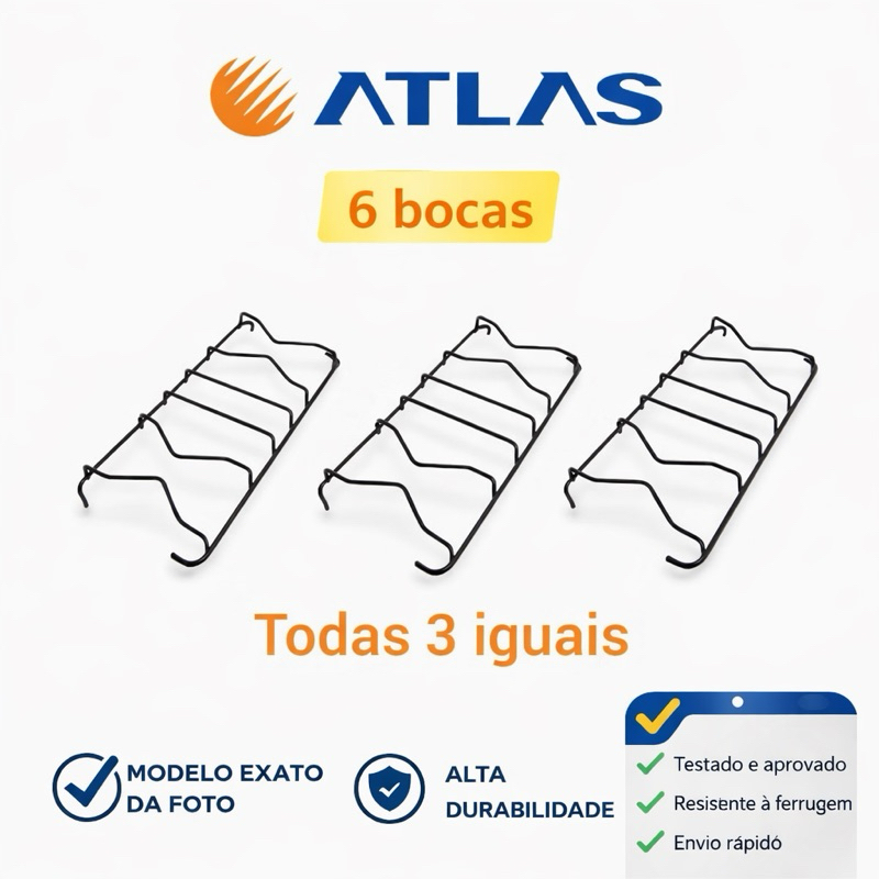 Kit 3 Grelhas Grade Tremp Pra Fogão 6 Bocas Atlas Mônaco