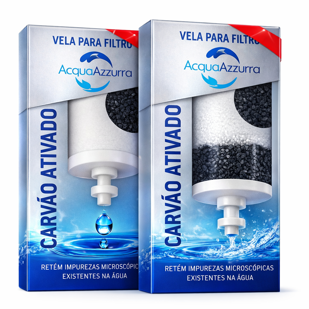 02 Velas Filtro Barro Carvão Ativado Alcalina Premium - SERVE PARA TODOS FILTROS DE BARRO