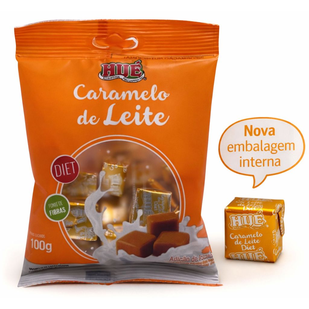 Bala de Caramelo de Leite Diet Hué (Sem Adição de Açúcares) Sem GlútenPacote 100g em Oferta na Shopee