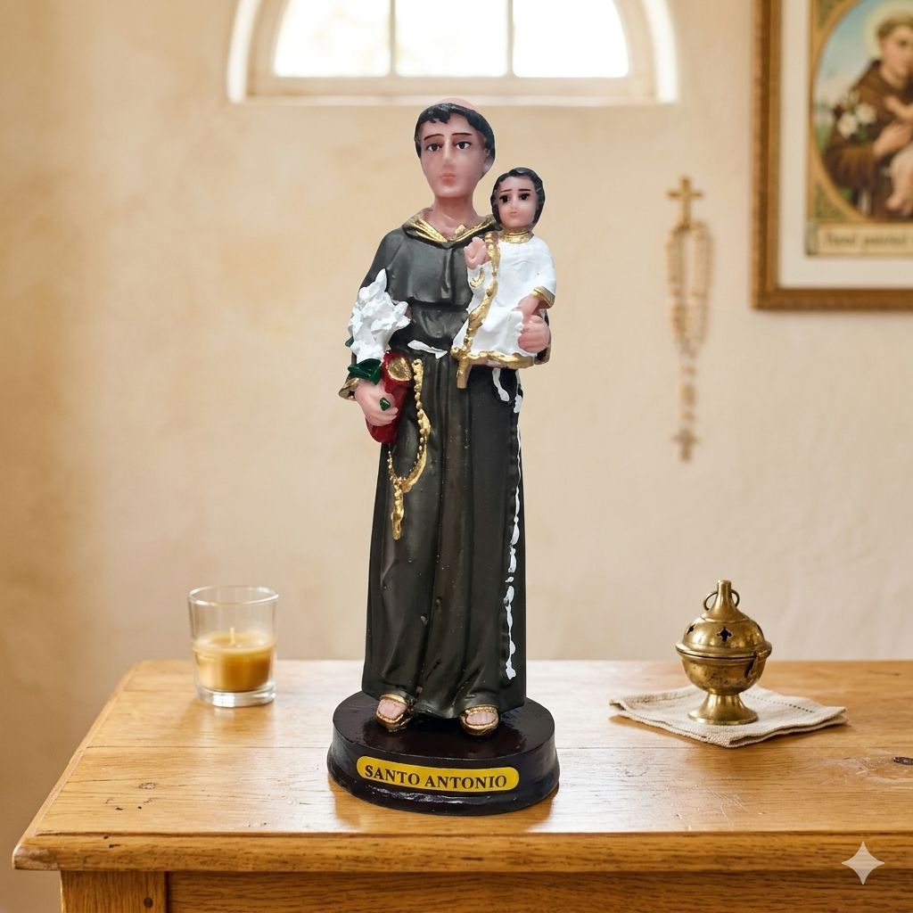 Estatueta Santo Antônio Resina Imagem Religiosa 15cm Decoração Altar Presente Católico Artesanal em Oferta na Shopee