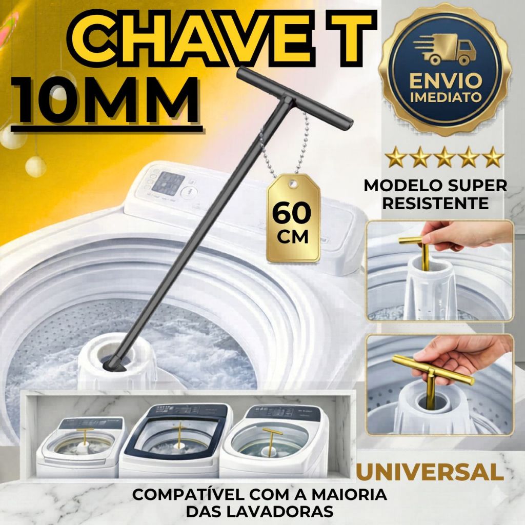 Imagem Chave T 10mm Longa 60cm Profissional Para Sacar Agitador De Lavadora Universal