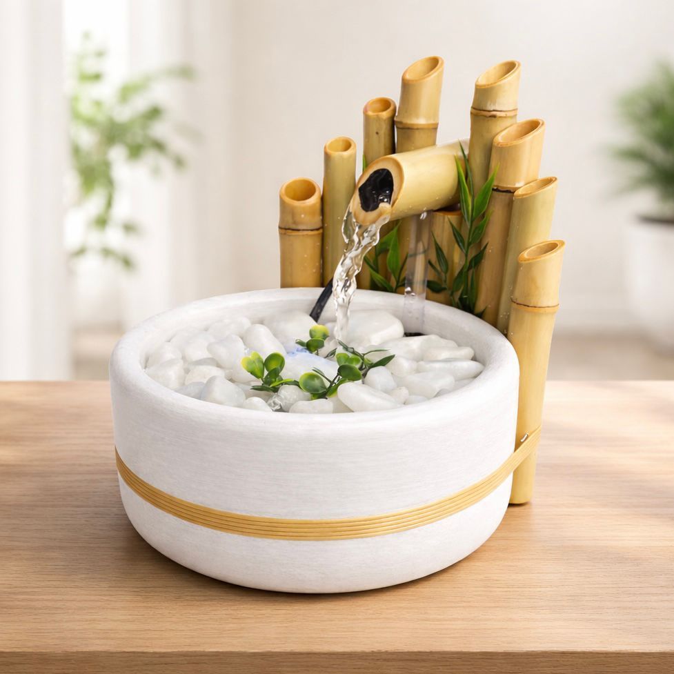 Imagem Fonte de Água Bambu Zen Decorativa Cascata Relaxante Feng Shui Sala Escritório Luxo