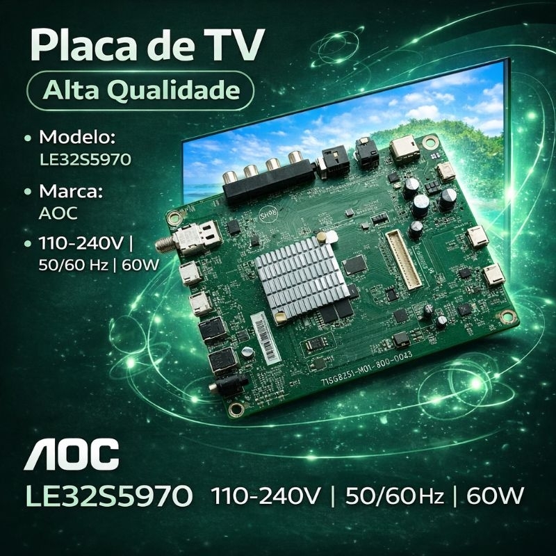 Placa Principal da *TV AOC* - Modelo: LE32S5970 e LE43S5970 - 110-240V/50-60Hz - 60W