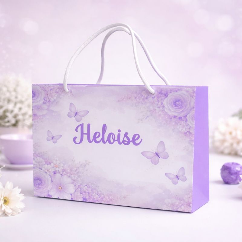 PEGUE E MONTE Sacola Personalizada jardim das borboletas/ floral borboletas/Sacola de festa/ sacolinhas supresa lilás.