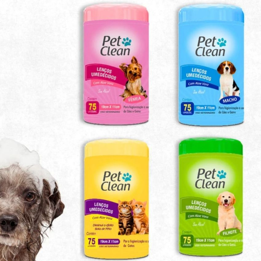 Lenço Umedecido para Cachorro, Cães e Gatos Pet Clean | 75 Unidades - Higiene a Seco e Perfume Suave