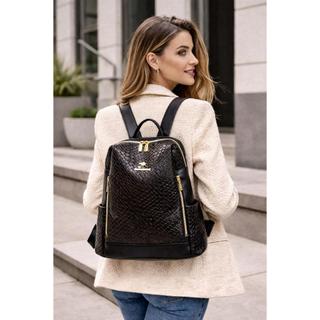 Mochila Feminina Elegante Couro Sintético Trançado Impermeável Grande Premium