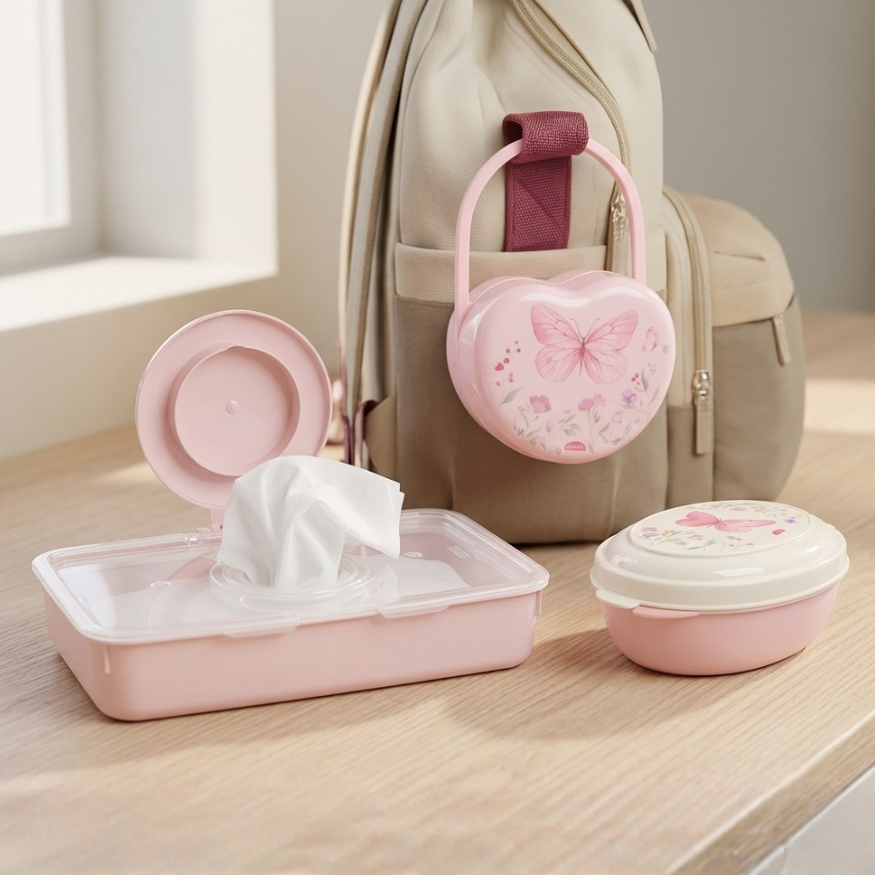 Kit Higiene 3 Pçs Porta Lenço + Saboneteira + Porta Chupeta