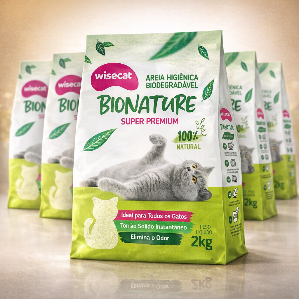 Kit 5 Areia Sanitária De Mandioca Granulado Para Gatos Biodegradável Wisecat 10kg
