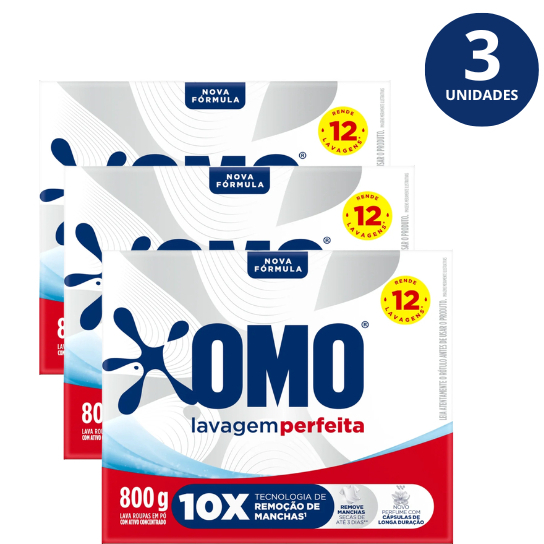 Kit 3x Sabão em Pó OMO Lavagem Perfeita - 800g